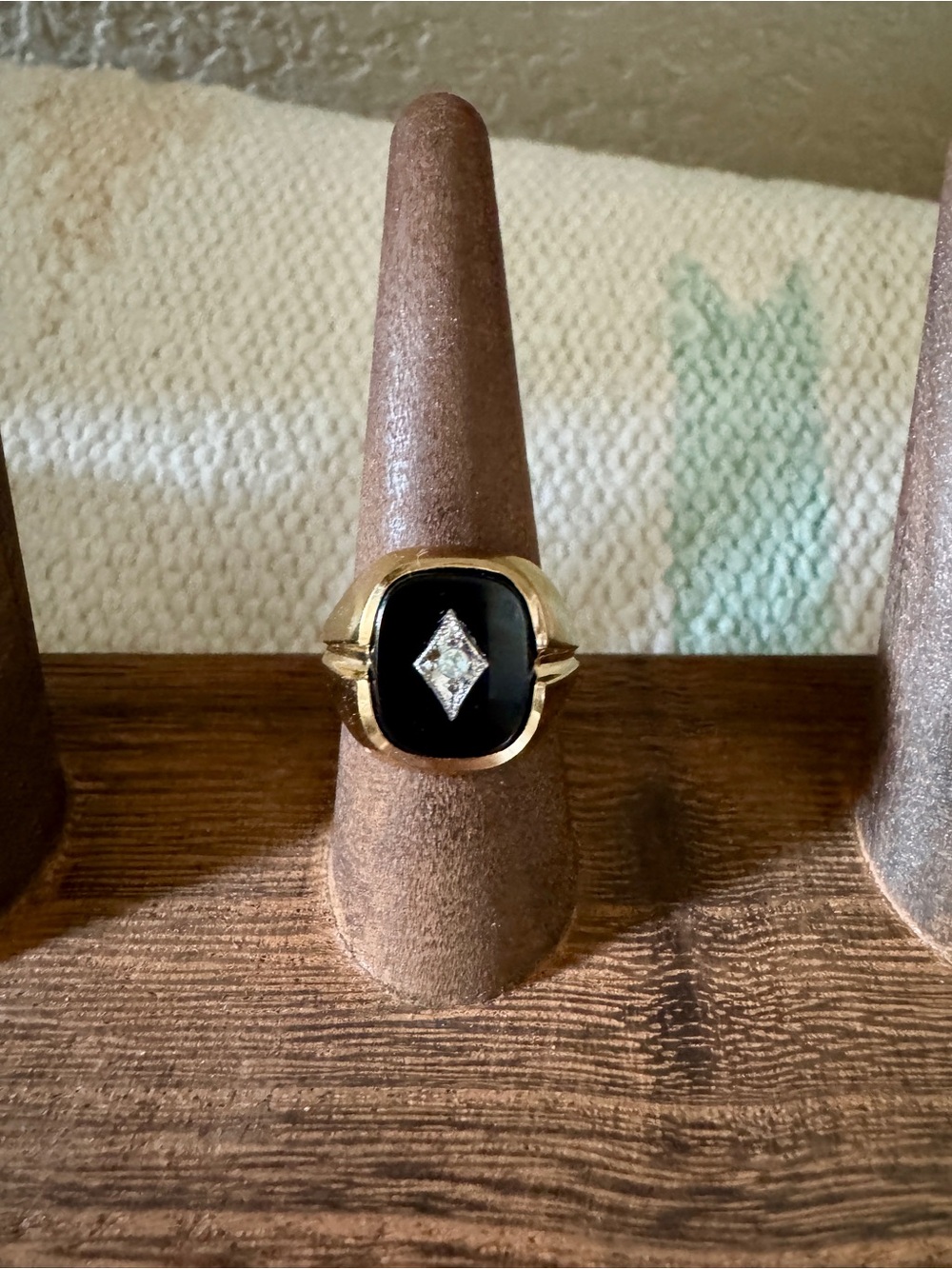 Vintage Gold Tone Signet Ring with Rhinestone
